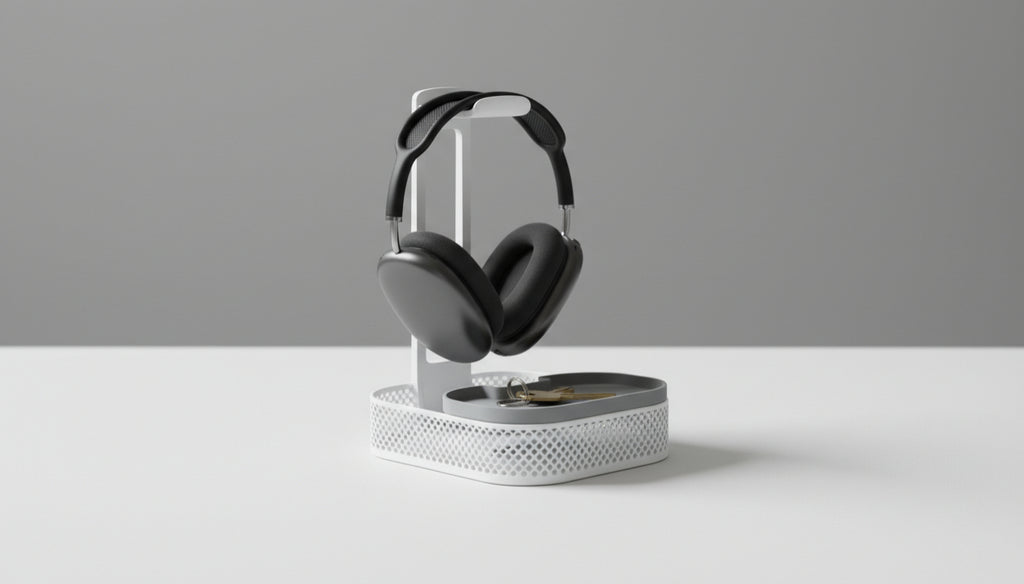 Minimalist 3-Part Headphone Stand with Storage Trays – 3D Printable Organizer