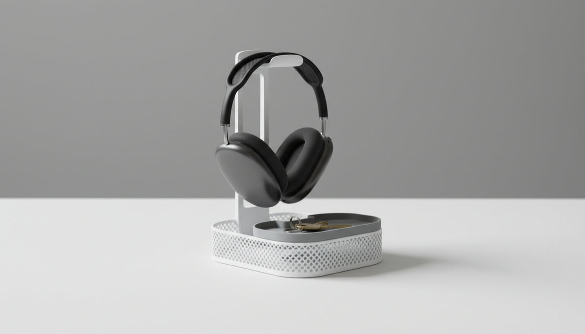 Minimalist 3-Part Headphone Stand with Storage Trays – 3D Printable Organizer