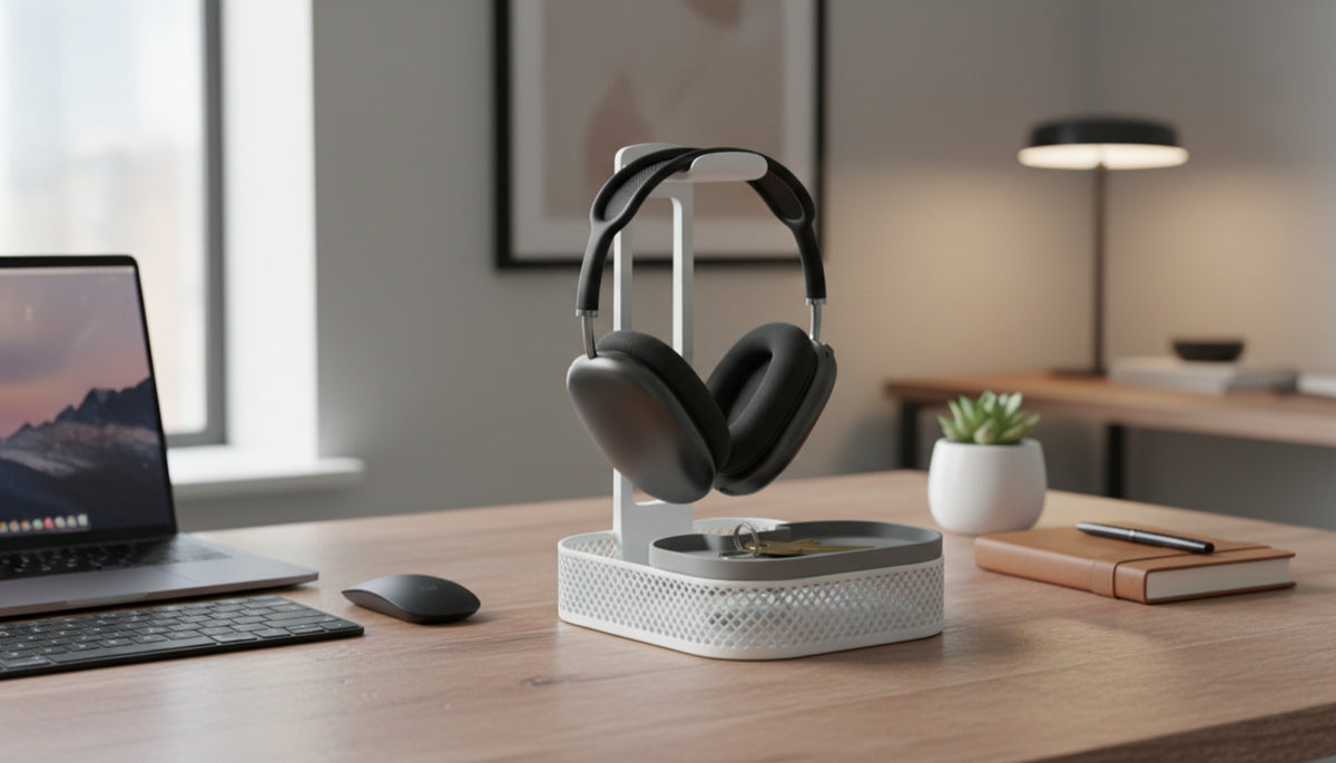 Minimalist 3-Part Headphone Stand with Storage Trays – 3D Printable Organizer
